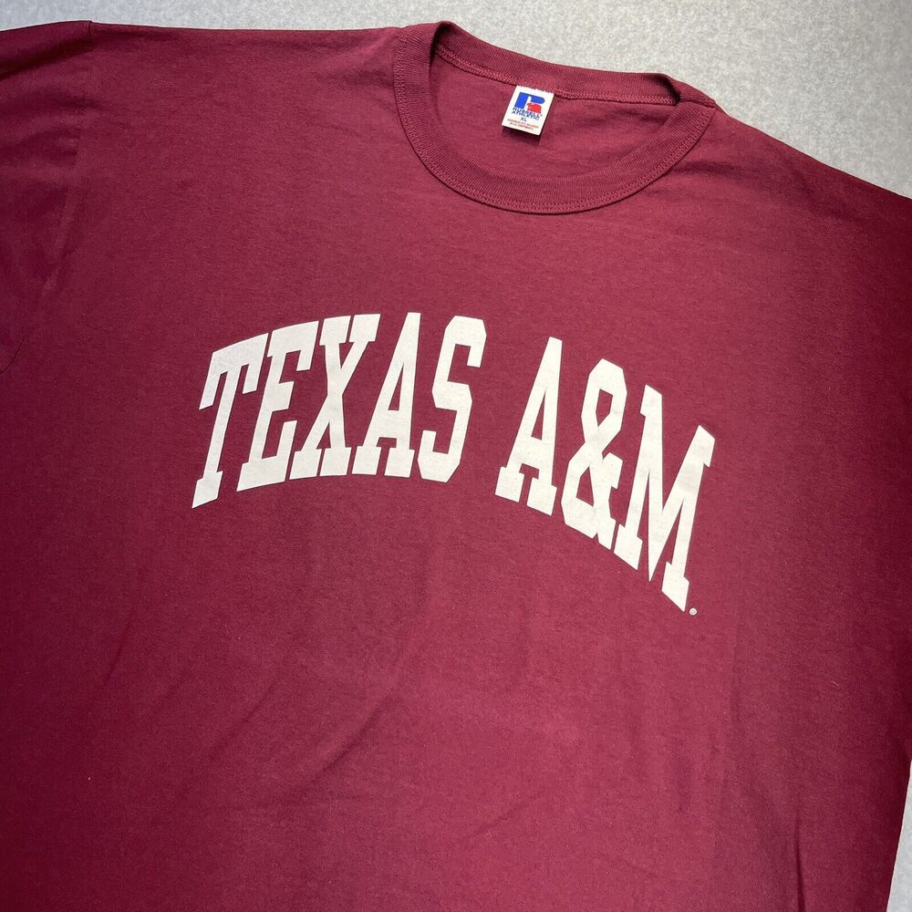 Y2K Texas A&M Aggies Shirt Mens XL Maroon Red Russell Athletic Tag Logo